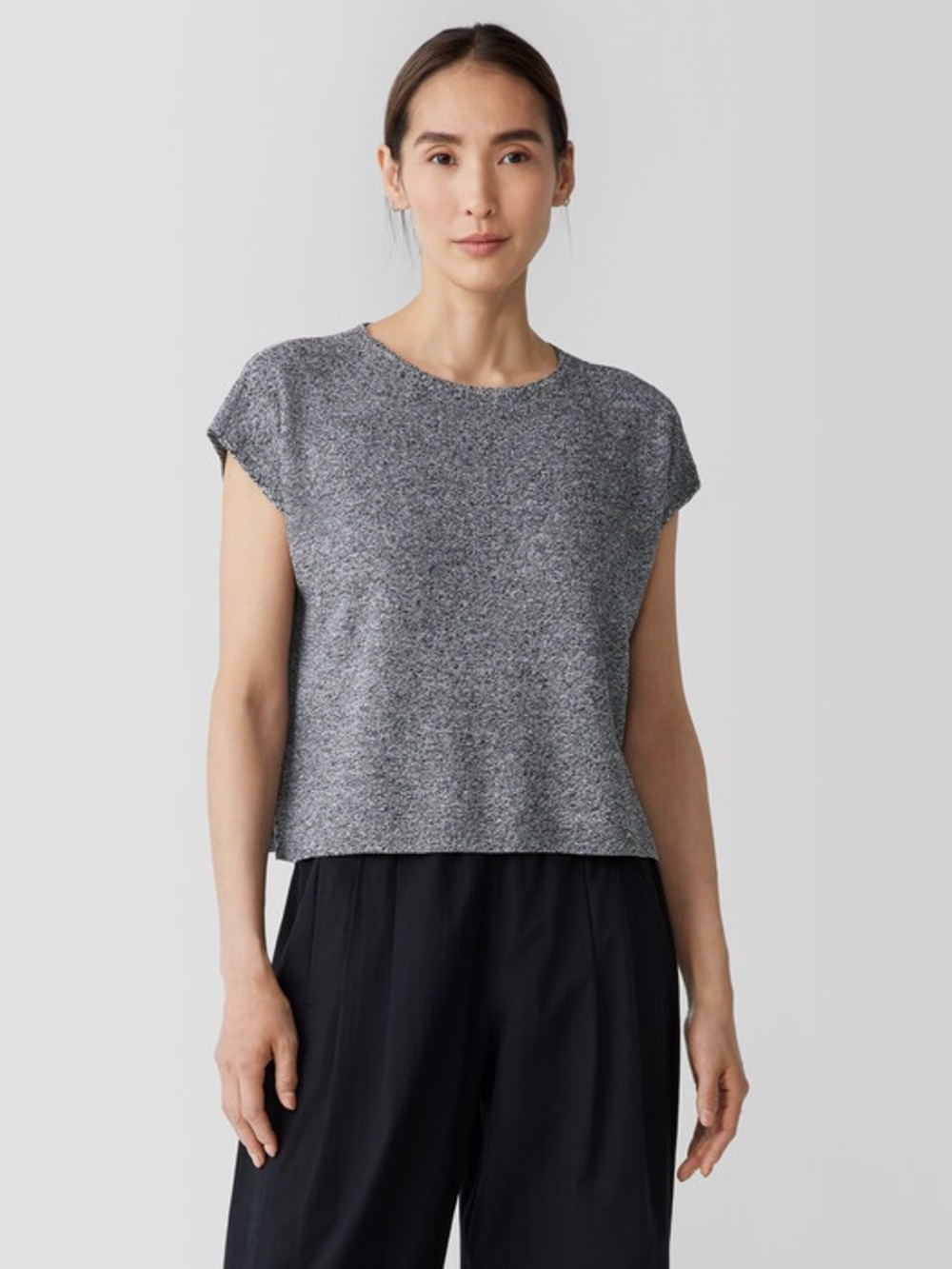 181. Eileen Fisher Organic Linen Cotton Knit Boxy Top Gray Size L